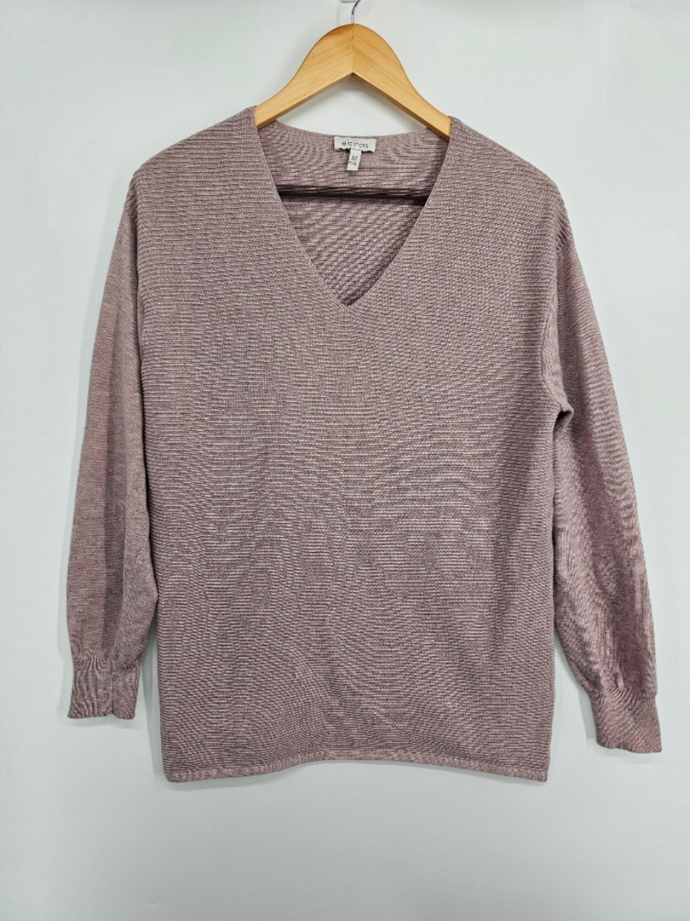 Ella Moss Women's M Mauve Purple Ribbed V Neck Long Sleeve Pullover Sweater